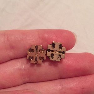 Tory Burch logo rose gold stud earrings